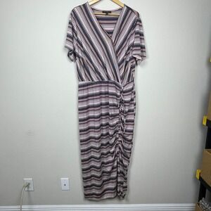 Lane Bryant Surplice Maxi Dress Women's Sz‎ 18/20 Striped Jersey Casual Ruched